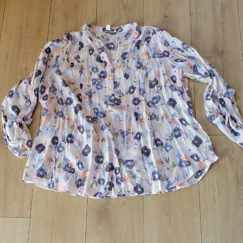 Zac & Rachel Cream Pleated Long Sleeve Blouse